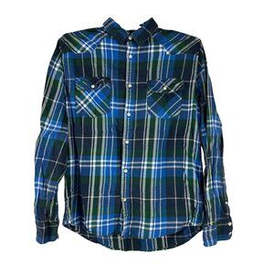Urban Pipeline XL Blue Green Plaid Flannel Shirt Long Sleeve Casual Fashion